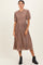 Beige Plaid Smocked Mesh Midi Dress