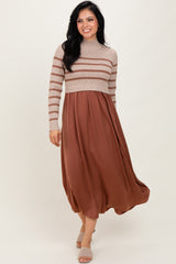 Brown Striped Contrast Sweater Top Maxi Dress