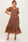 Brown Floral Embroidered Tiered Maternity Midi Dress