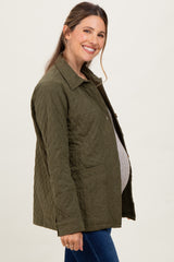 Olive Quilted Button Maternity Jacket