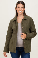 Olive Quilted Button Maternity Jacket
