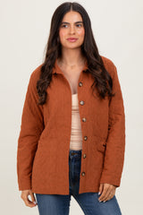 Rust Quilted Button Maternity Jacket