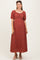 Rust Floral Embroidered Chiffon Maternity Midi Dress