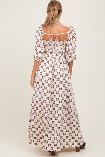 Brown Printed Smocked Crop Top Maxi Skirt Maternity Set