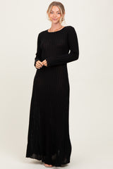 Black Ribbed Long Sleeve Maxi Dress