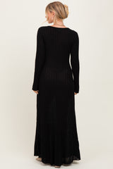 Black Ribbed Long Sleeve Maxi Dress