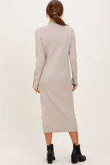 Heather Grey Button Sleeve Sweater Midi Dress