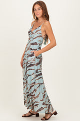Light Blue Printed Open Tie Back Maxi Dress