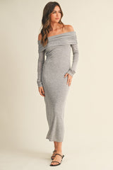 Heather Grey Off Shoulder Long Sleeve Maxi Dress