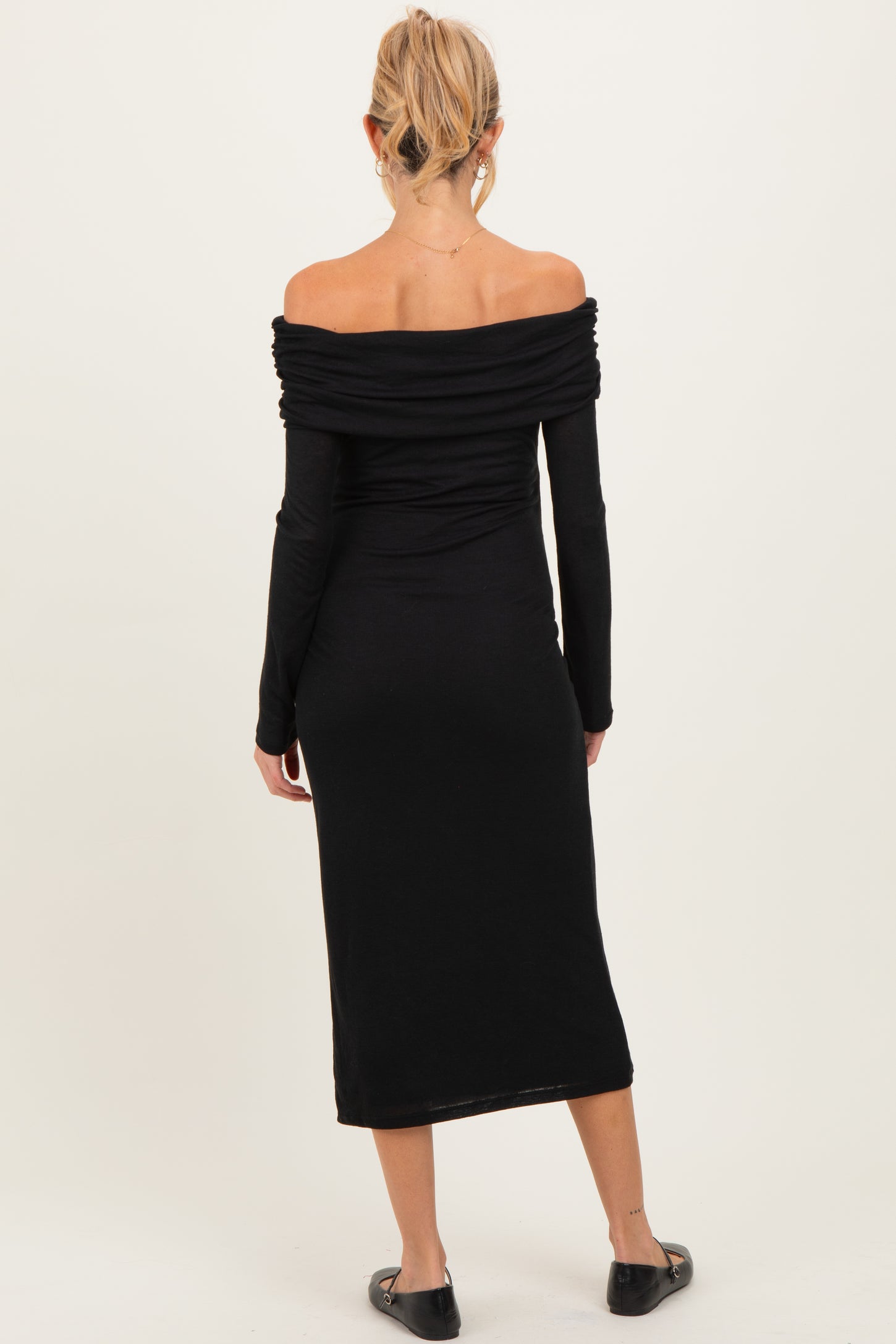 Black Off Shoulder Long Sleeve Maternity Maxi Dress