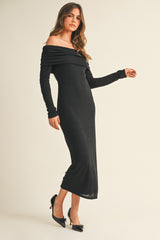 Black Off Shoulder Long Sleeve Maxi Dress