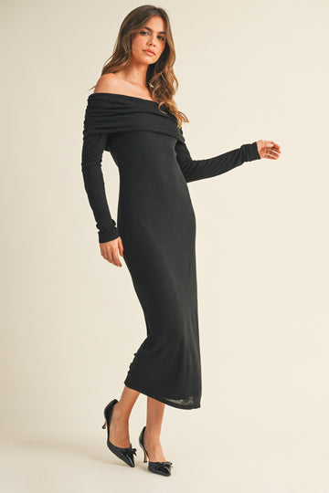 Black Off Shoulder Long Sleeve Maxi Dress