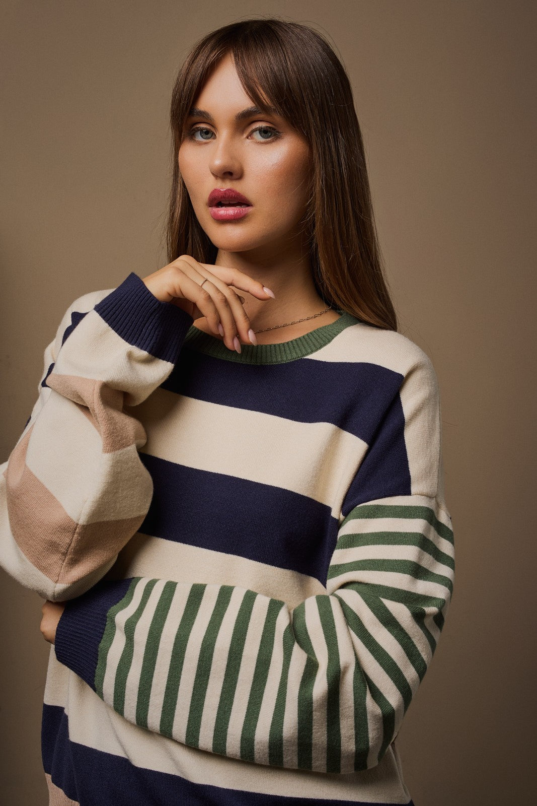 Navy Colorblock Stripe Oversized Sweater