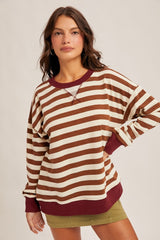 Brown Contrast Stripe Oversized Sweatshirt