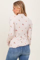 Ecru Knit Embroidered Floral Ruffle Hem Top