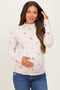 Ecru Knit Embroidered Floral Ruffle Hem Maternity Top
