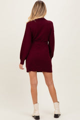 Burgundy Turtleneck Belted Mini Sweater Maternity Dress