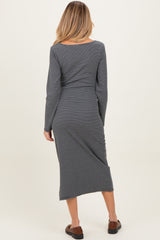 Charcoal Side Tie Long Sleeve Maternity Midi Dress
