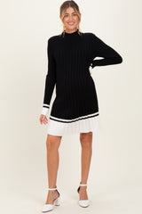 Black Ribbed Contrast Hem Maternity Sweater Dress