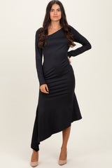 Black Asymmetric Hem Midi Dress