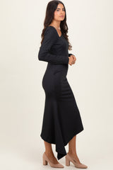 Black Asymmetric Hem Midi Dress