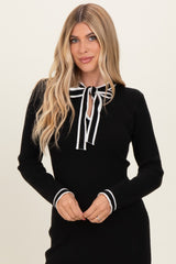 Black Tie Neck Sweater Midi Dress