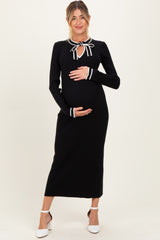 Black Tie Neck Maternity Sweater Midi Dress