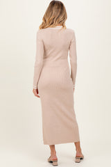 Cream Tie Neck Maternity Sweater Midi Dress