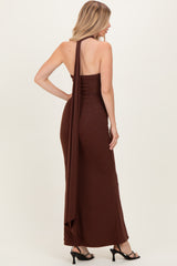 Brown Halter Neck Maxi Dress