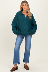 Forest Green Collared Cable Knit Maternity Sweater