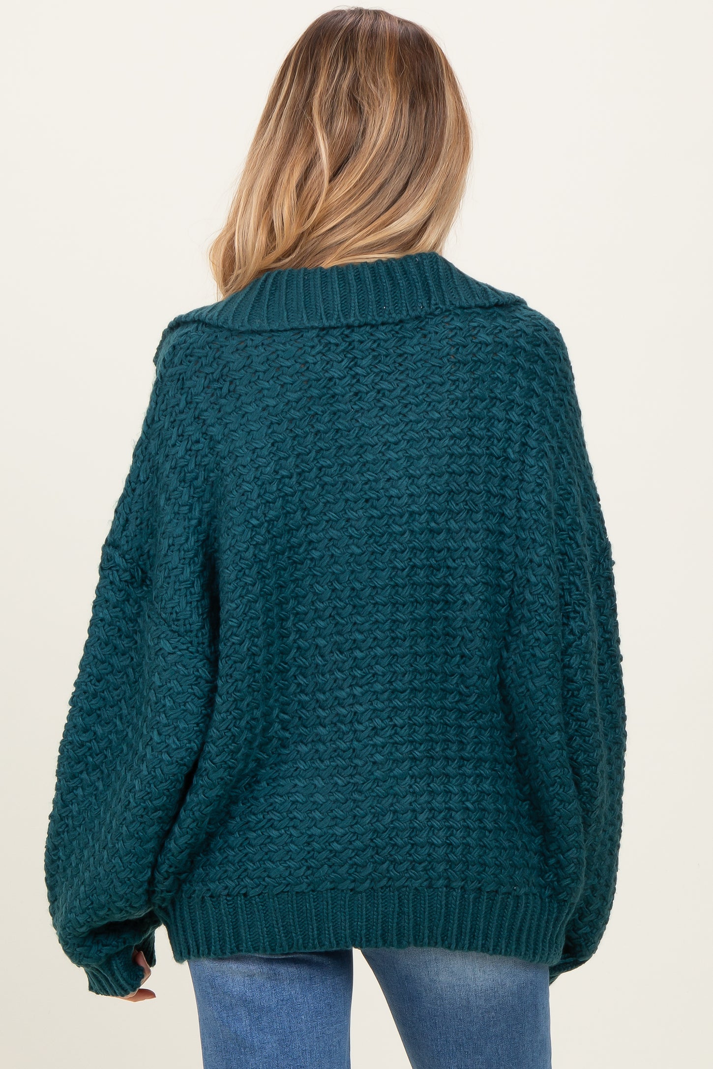 Forest Green Collared Cable Knit Maternity Sweater
