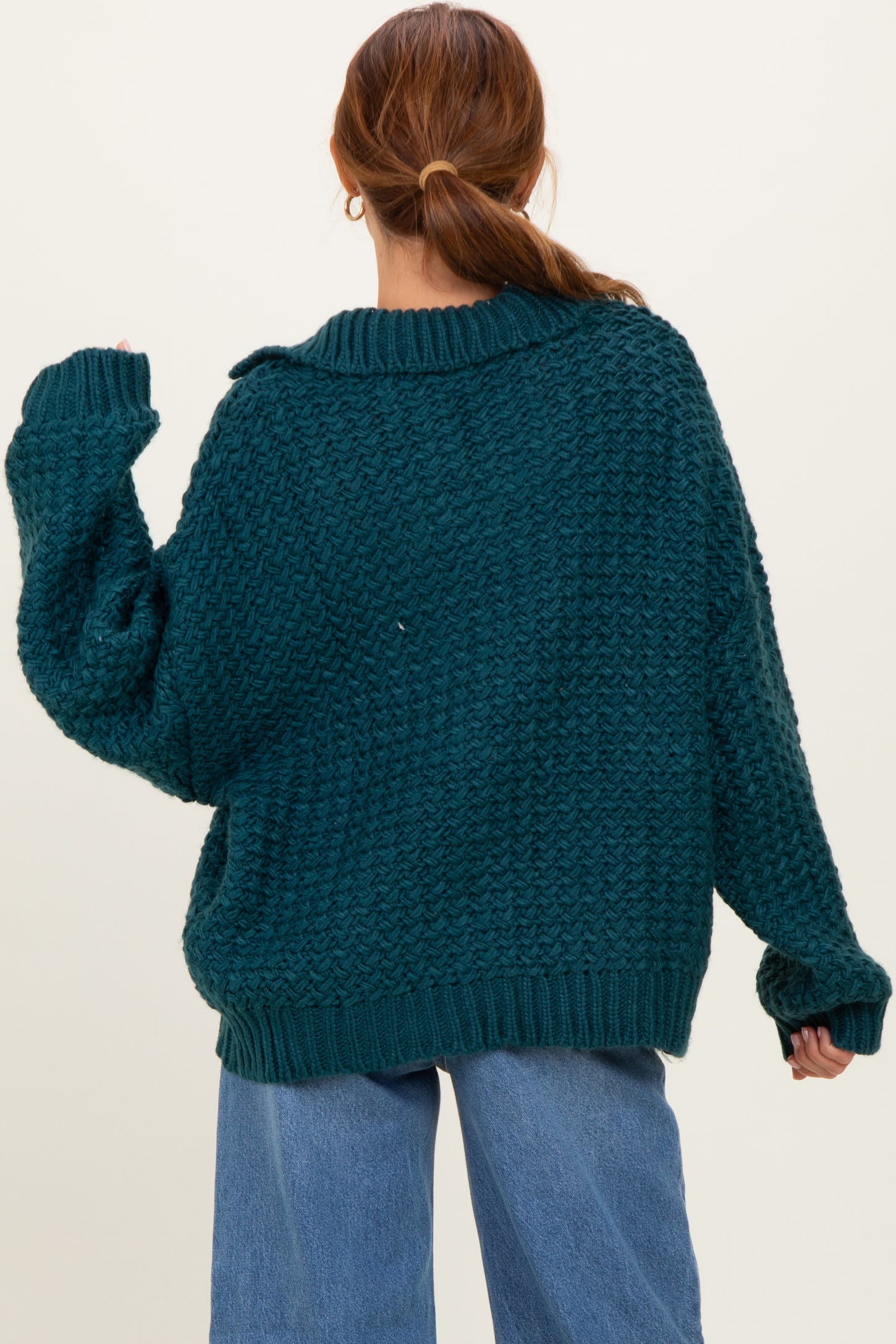 Forest Green Collared Cable Knit Sweater