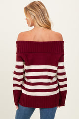 Burgundy Striped Off Shoulder Maternity Sweater