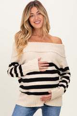 Cream Striped Off Shoulder Maternity Sweater