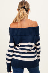Navy Striped Off Shoulder Maternity Sweater