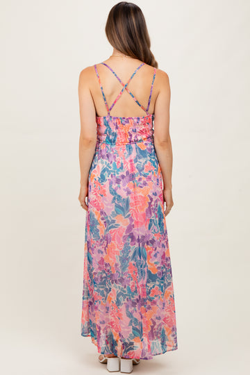 Coral Floral Strappy Back Maternity Maxi Dress