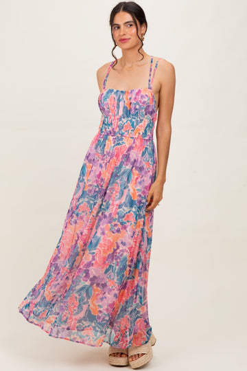 Coral Floral Strappy Back Maxi Dress