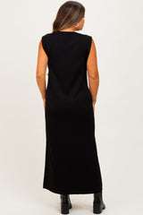 Black Sleeveless Side Slit Maternity Midi Dress