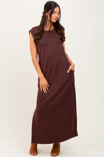 Brown Sleeveless Side Slit Midi Dress