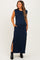 Navy Sleeveless Side Slit Maternity Midi Dress
