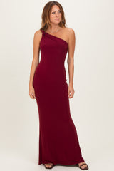 Burgundy Double Strap One Shoulder Maxi Dress