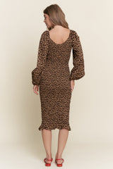 Brown Leopard Print Bodycon Midi Dress