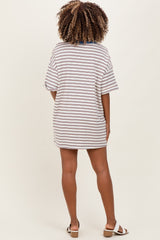 Cream Stripe Knit Short Sleeve Maternity T-Shirt Dress