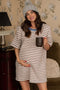 Cream Stripe Knit Short Sleeve Maternity T-Shirt Dress
