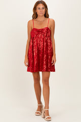 Red Bow Front Sleeveless Sequin Mini Dress