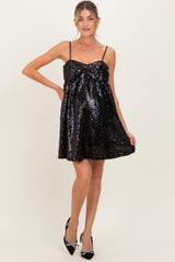 Black Bow Front Sleeveless Sequin Maternity Mini Dress