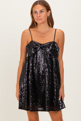 Black Bow Front Sleeveless Sequin Mini Dress