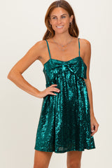 Forest Green Bow Front Sleeveless Sequin Maternity Mini Dress