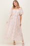 Ivory Floral Embroidered Puffed Sleeve Midi Dress