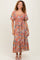 Pink Floral Smocked Puffed Sleeve Midi Dress